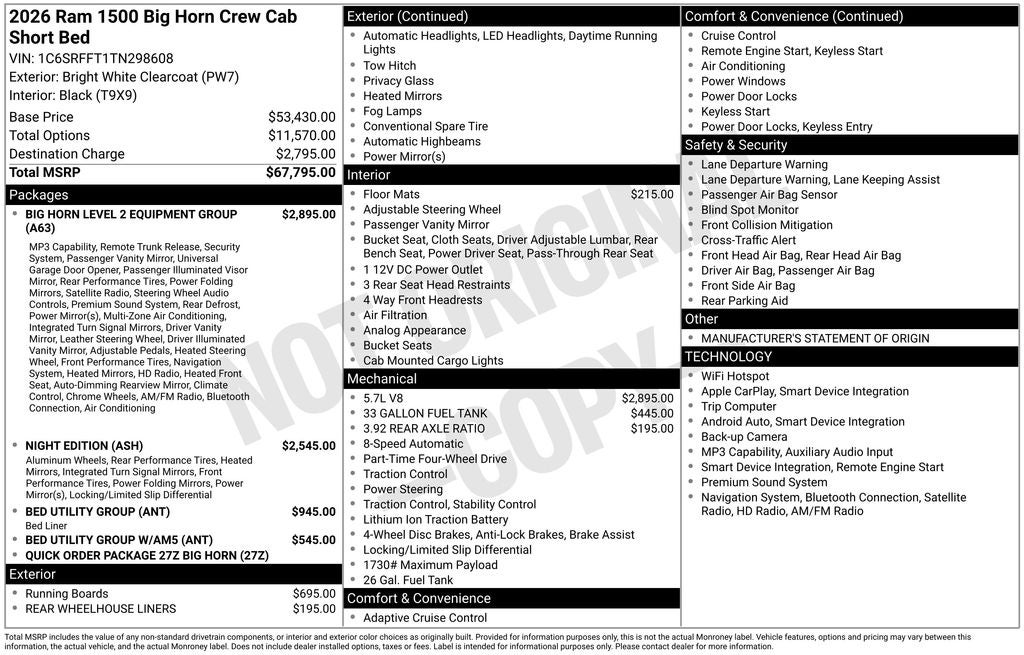 2026 RAM 1500 Big Horn/Lone Star